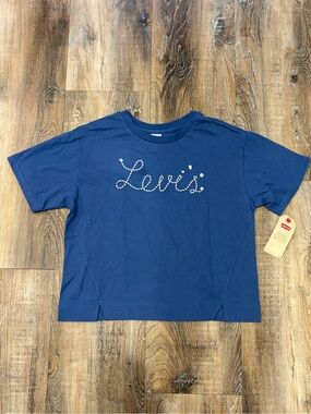 Levi's Navy Blue Script Logo Short Sleeve Tee, Girls Size XL